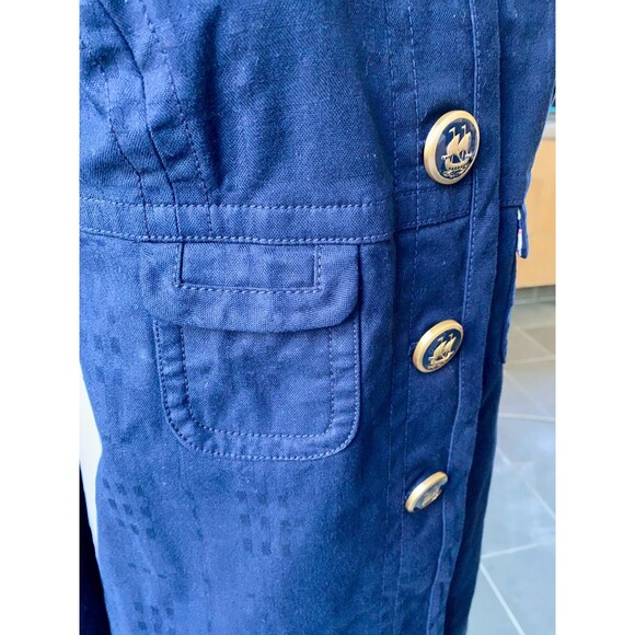 Juicy Couture Y2K Royal Navy Cotton Trench Jacket SZ S Gold & Navy Ship Buttons - Picture 7 of 8
